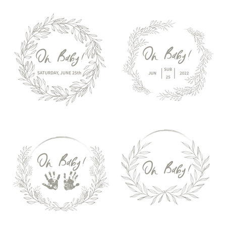 Oh Baby Vector Illustration. Brushed Floral Vector Wreath. Baby Shower Vector Card. Baby Boy Party.のイラスト素材