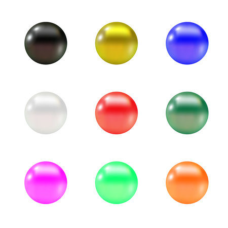 Realistic blank badges collection. Colorful 3D glossy round button. Pin badge mockup. Vector illustration.のイラスト素材