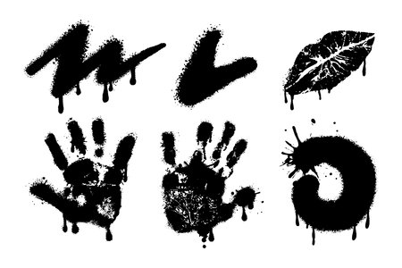 Big collection of graffiti spray patterns. Colorful symbols, and strokes with spray textureのイラスト素材