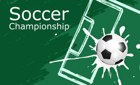 Football flyer, ticket or banner background. Football or soccer ball on modern background. Football cover design templateのイラスト素材