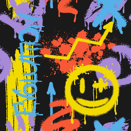 Abstract bright, seamless graffiti pattern. Graphic design for textiles, sportswear, printsのイラスト素材