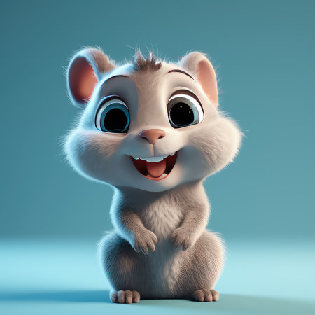 Realistic 3D rendering of a happy, fluffy and cute squirrel smiling with big eyes looking straight at you. Created with generative AIの写真素材