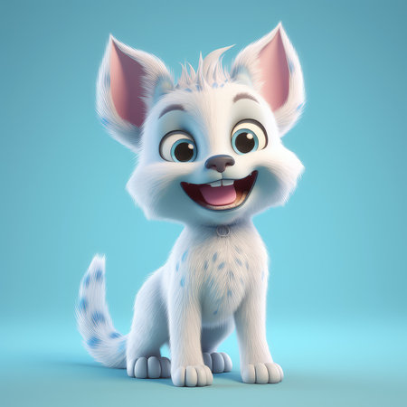 Realistic 3D rendering of a happy, fluffy and cute lynx smiling with big eyes looking straight at you. Created with generative AIの写真素材