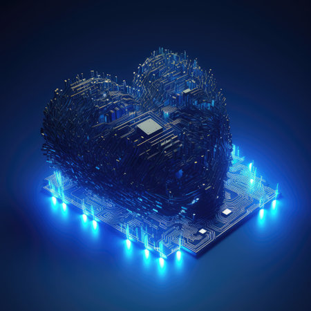 Human heart, artificial intelligence help, medical technology concept. Created with generative AIの写真素材