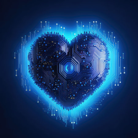 Human heart, artificial intelligence help, medical technology concept. Created with generative AIの写真素材