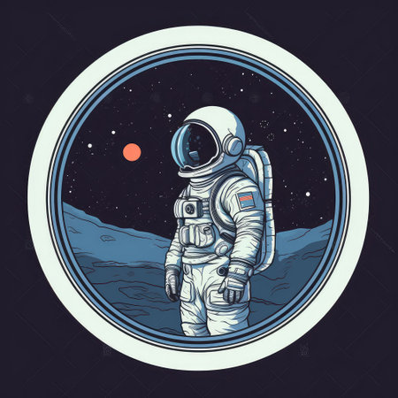 Astronaut in outer space behind the porthole. Created with generative AIの写真素材
