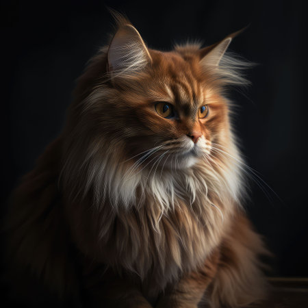Funny Portrait of Happy Smiling Ginger Cat Gazing with opened Mouth and big eyes on Isolated Black Background. Created with generative AIの写真素材