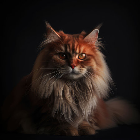Funny Portrait of Happy Smiling Ginger Cat Gazing with opened Mouth and big eyes on Isolated Black Background. Created with generative AIの写真素材