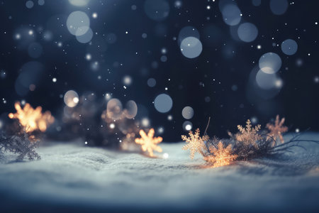 Christmas and New Year theme background. Light blue blurred abstract background with snowflake. Created with generative AIの写真素材