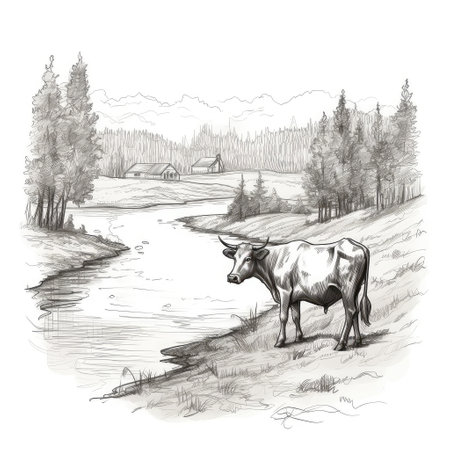 Sketch of bull, Hand drawn illustration. Created with generative AIの写真素材
