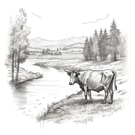 Sketch of bull, Hand drawn illustration. Created with generative AIの写真素材