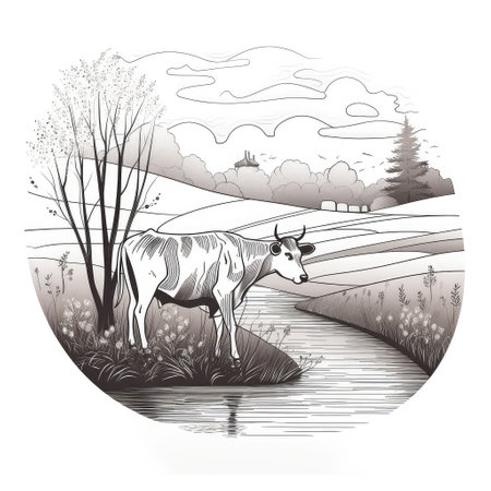 Sketch of bull, Hand drawn illustration. Created with generative AIの写真素材