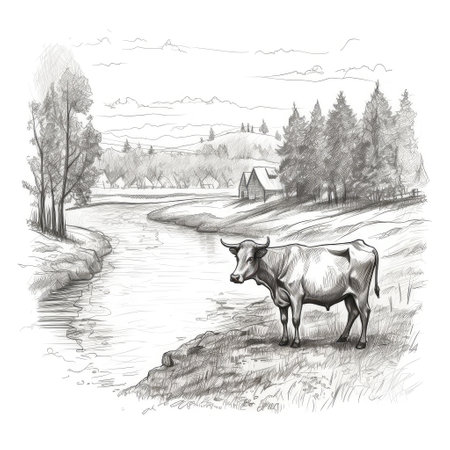 Sketch of bull, Hand drawn illustration. Created with generative AIの写真素材