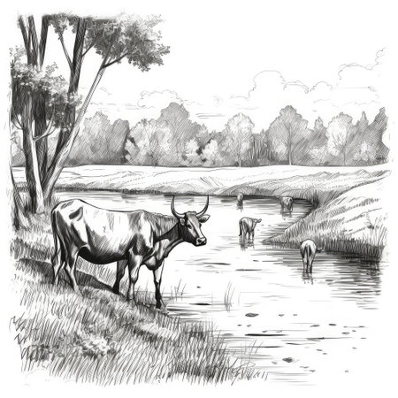 Sketch of bull, Hand drawn illustration. Created with generative AIの写真素材