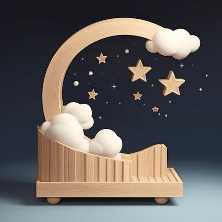 Podium on the background of the night sky with clouds. product presentations. Created with generative AIの写真素材