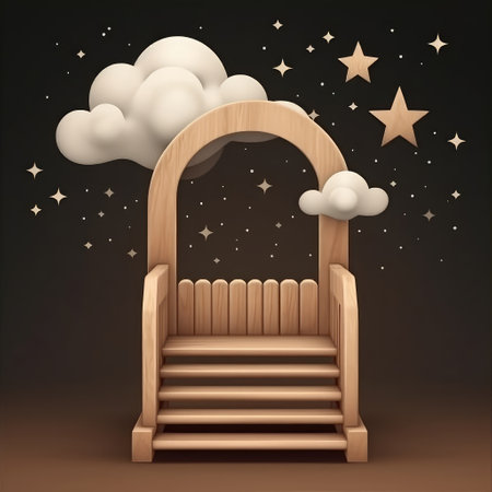 Podium on the background of the night sky with clouds. product presentations. Created with generative AIの写真素材
