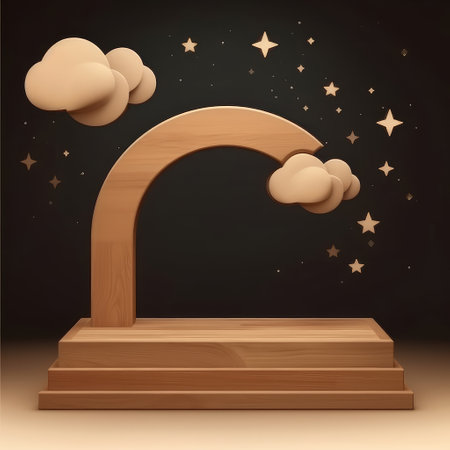 Podium on the background of the night sky with clouds. product presentations. Created with generative AIの写真素材