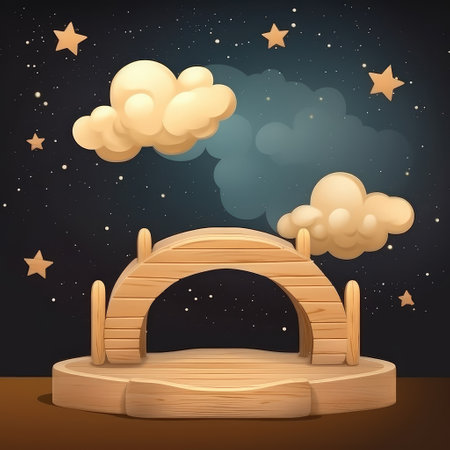 Podium on the background of the night sky with clouds. product presentations. Created with generative AIの写真素材