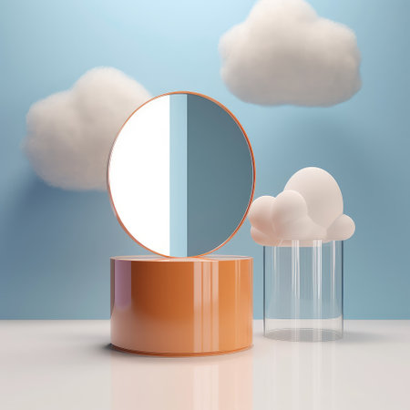 Step stage podium with colorful saturns and rocket on pastel blue background. Pedestal for kid product presentation. Created with generative AIの写真素材