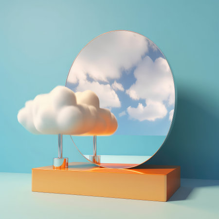 Step stage podium with colorful saturns and rocket on pastel blue background. Pedestal for kid product presentation. Created with generative AIの写真素材