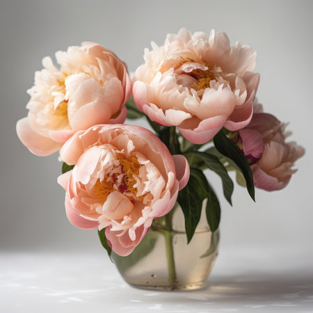 Rose White Pink O'hara. Rose White Pink O'hara. Bouquet of pink roses are in a glass vase. Created with generative AIの写真素材