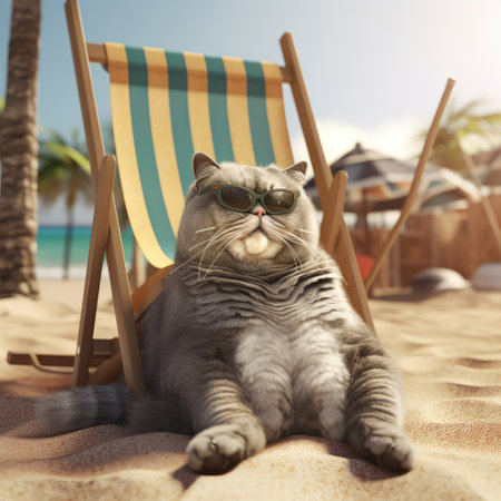 cat resting on a sun lounger. Created with generative AIの写真素材