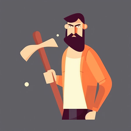 Angry man in a suit with an ax. Created with generative AIの写真素材