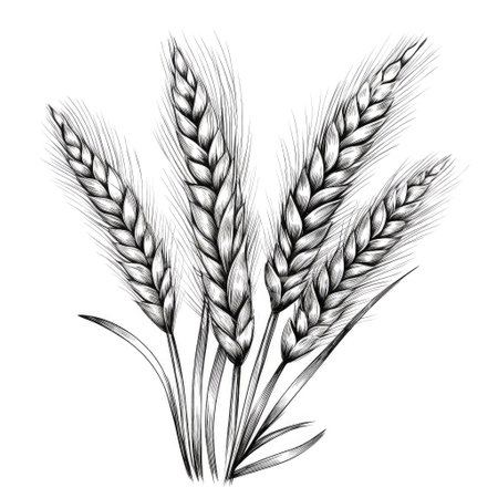 Hand drawn illustration of wheat. isolated on white background. Created with generative AIの写真素材