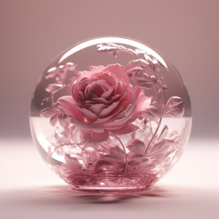 Three Pink Roses Through a Crystal Ball .Created with generative AIの写真素材