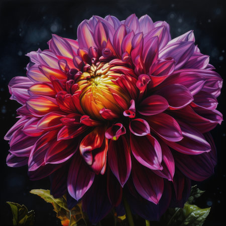 A beautiful open bud of a bright Astra flower on a black background .Created with generative AIの写真素材