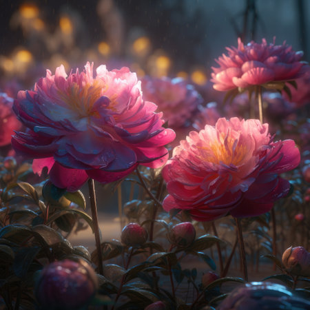 beautiful wild meadow flowers on nature dark background. Vintage outdoor photo .Created with generative AIの写真素材