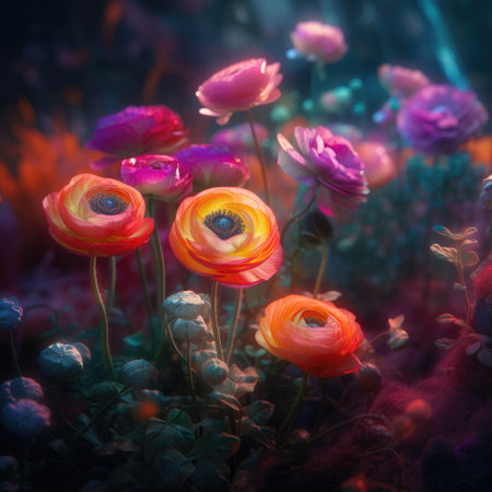 beautiful wild meadow flowers on nature dark background. Vintage outdoor photo .Created with generative AIの写真素材