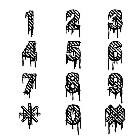 Vector graffiti numbers on white. Lettering sprayed with leak in black over white. Design street art.のイラスト素材