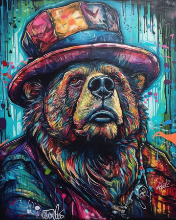 Surreal portrait of a bear in a watercolor style...Created with generative AIの写真素材