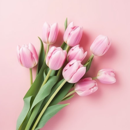 Fresh lush bouquet of pink tulips isolated on white background...Created with generative AIの写真素材