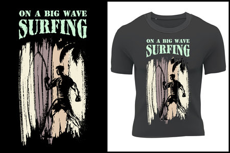 Surfer with board in retro on painted color background..のイラスト素材