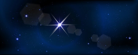 Concept of web banner. Magic color galaxy. Horizontal space background with realistic nebula, stardust and shining stars. Infinite universe and starry night sky.のイラスト素材