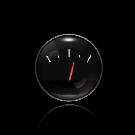 Fuel level indicator. Round black car dashboard 3d device. Vector illustration on black backgroundのイラスト素材