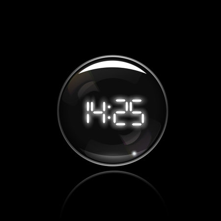 3D realistic digital watch, round with a chrome bezel. Vector illustration on black backgroundのイラスト素材