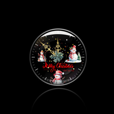 New Year's watch with a dial made of snowmen. Merry Christmas card. vector illustrationのイラスト素材