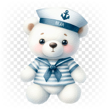 Cute teddy bear, polar bear toy in marine form.のイラスト素材