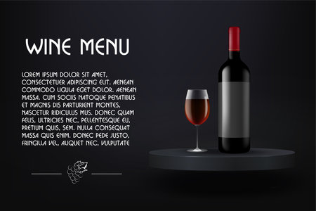 Wine menu. The composition of the presentation of the wine. Illustration in dark colorのイラスト素材