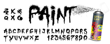 The font of the Latin alphabet, from which the paint drips. English letters written in black oil.のイラスト素材