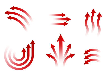 Set of blue arrow showing wind air flow isolated on white background, air direction.のイラスト素材