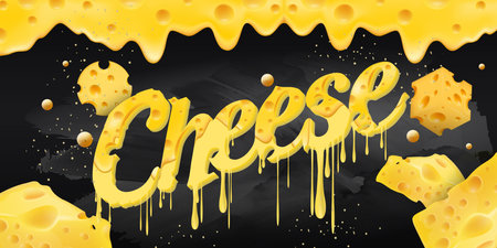 Delicious cheese background on chalkboard vector illustration.のイラスト素材