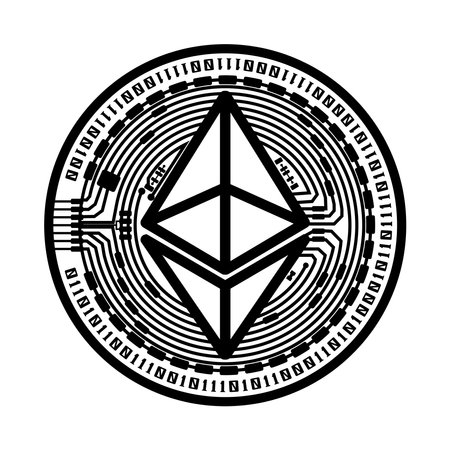 Realistic Ethereum coin. Crypto currency golden coin bitcoin symbol isolated.