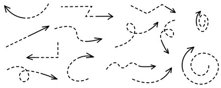 Set of multidirectional black arrows, hand drawn on white background.のイラスト素材