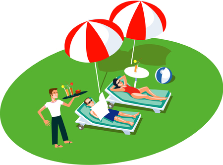 Illustrated vector people on vacationのイラスト素材