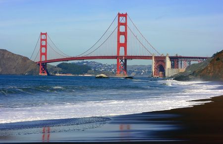 Golden gate bridge as seen from the Baker beach, San Francisco, Californiaの写真素材