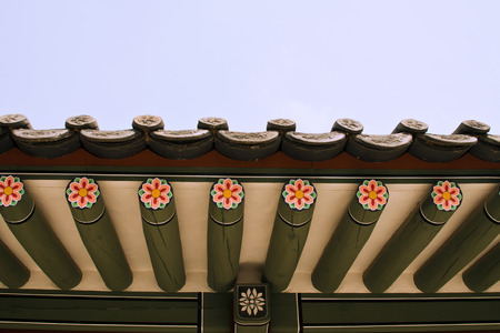 Seoul, Korean traditional architecture, sky, asian roofの写真素材